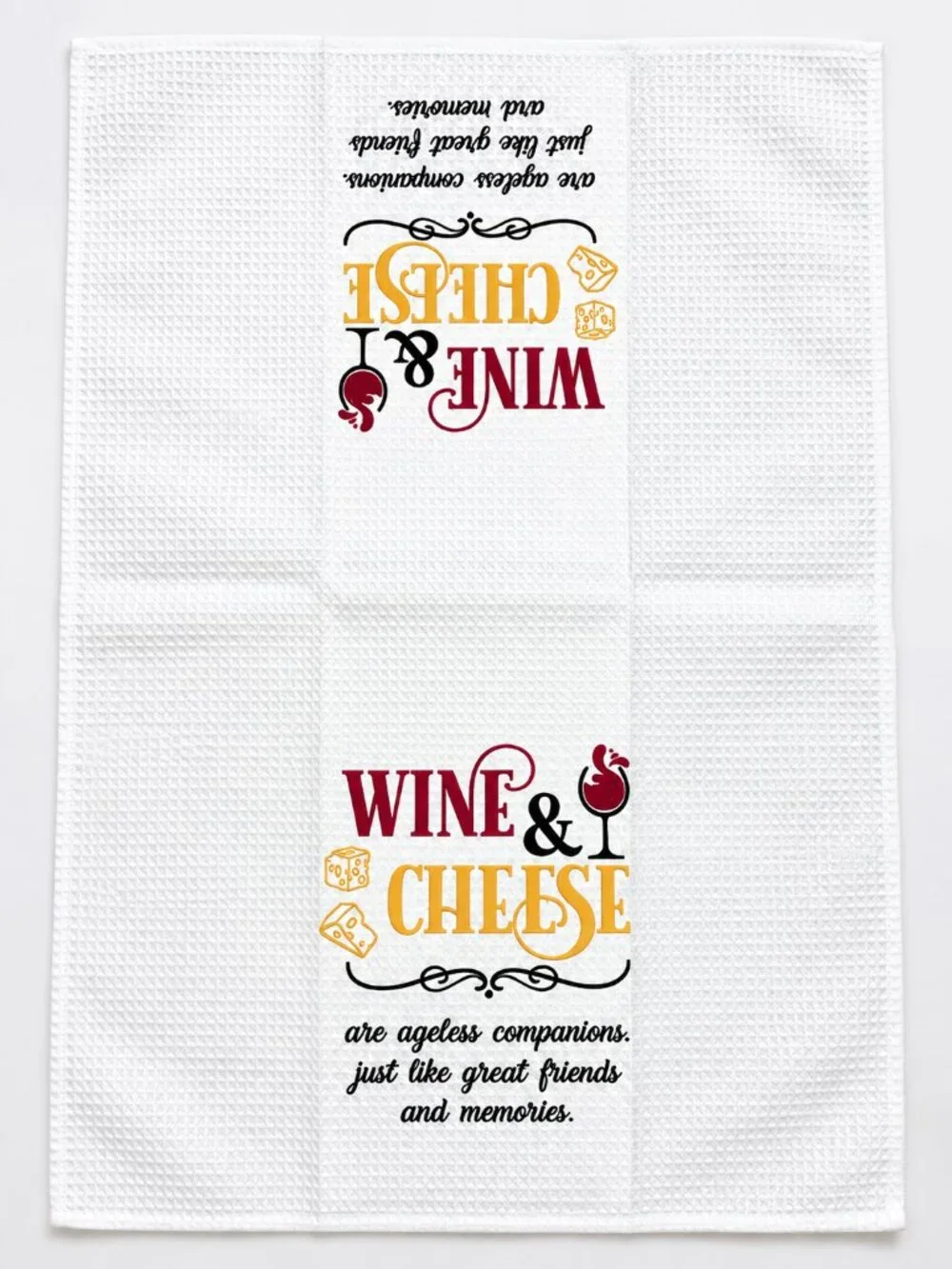 Wine & Cheese Kitchen Towel 12x23 White Waffle Weave Tea Towel Wine Lover Gift